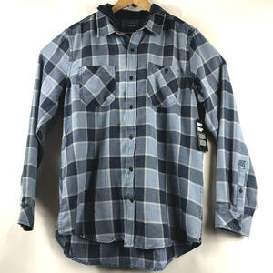 Hurley Mens S Landon Hood Long Sleeve Shirt w Attached Hood Blue Gray Plaid $55